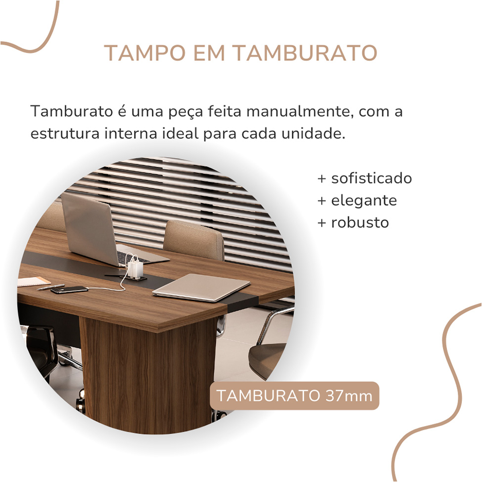 Mesa de Reunião Retangular Yara Nogal e Preta