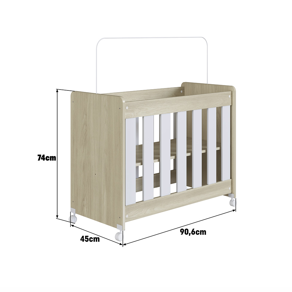 Mini Berço Multifuncional Beni Branco e Carvalho