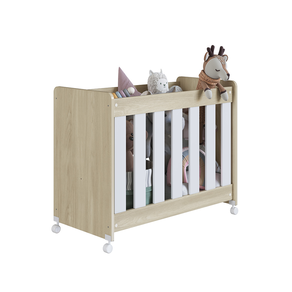 Mini Berço Multifuncional Beni Branco e Carvalho