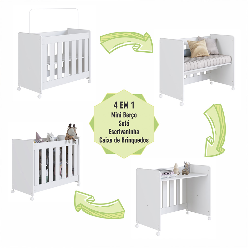 Mini Berço Multifuncional com Colchão Beni D18 Branco