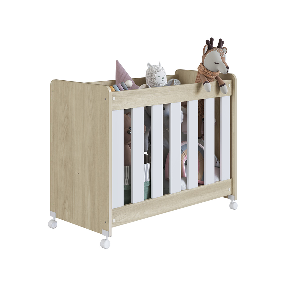 Mini Berço Multifuncional com Colchão Beni D18 Branco e Carvalho