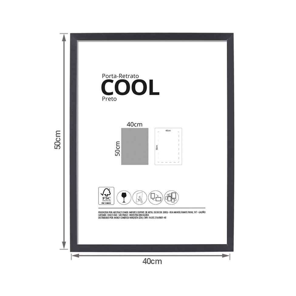 Moldura sem Vidro Cool Preta 40x50 cm