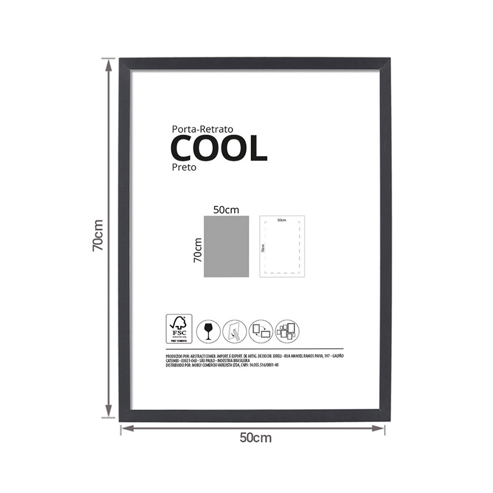 Moldura sem Vidro Cool Preta 50x70 cm
