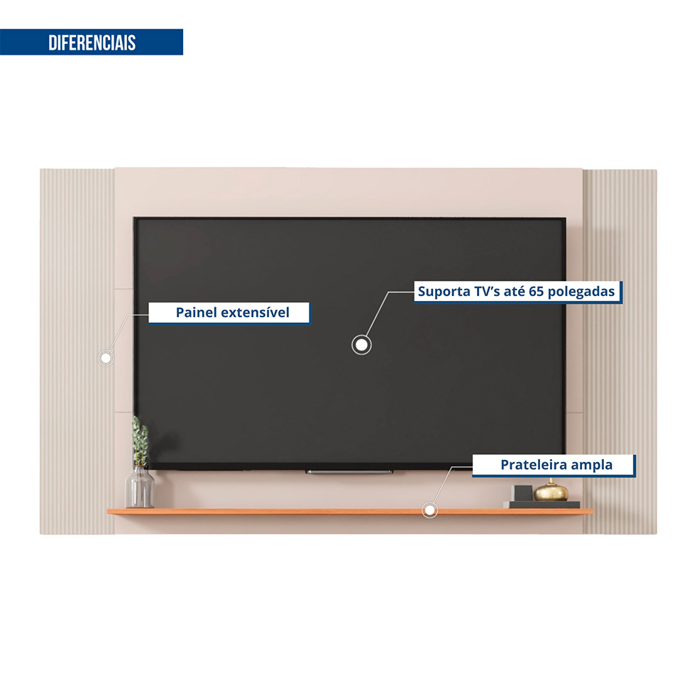 Painel Ripado Extensível para TV até 65 Polegadas Mondrian Off White e Freijó