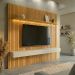 Painel Ripado com Rack Suspenso até 70 Polegadas Tulum com LED 1 PT 2 GV Cedro e Off White Alt 218 Larg 222 cm