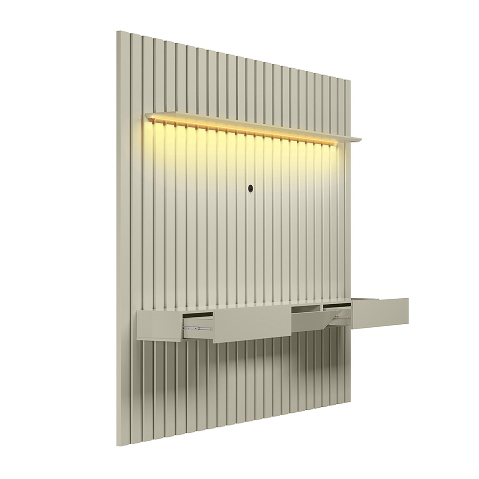 Painel Ripado com Rack Suspenso até 70 Polegadas Tulum com LED 1 PT 2 GV Off White Alt 218 Larg 222 cm