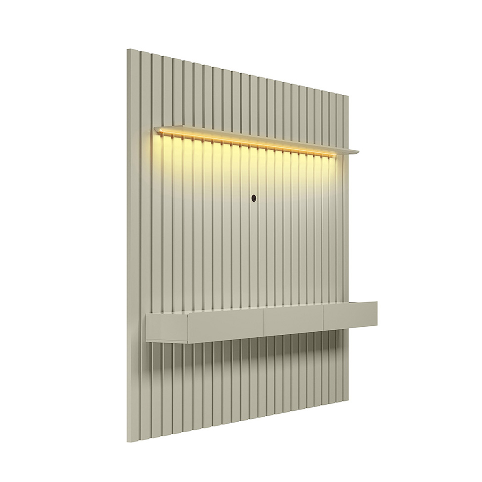 Painel Ripado com Rack Suspenso até 70 Polegadas Tulum com LED 1 PT 2 GV Off White Alt 242 Larg 222 cm