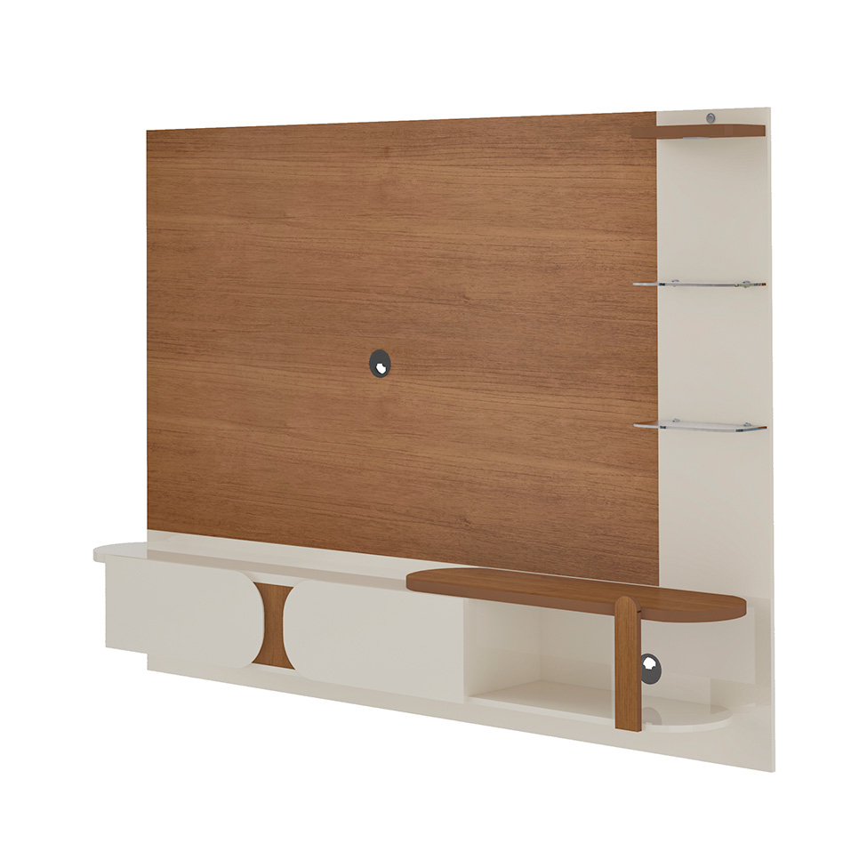 Painel com Rack Suspenso até 72 Polegadas Toronto 2 PT Cinamomo e Off White