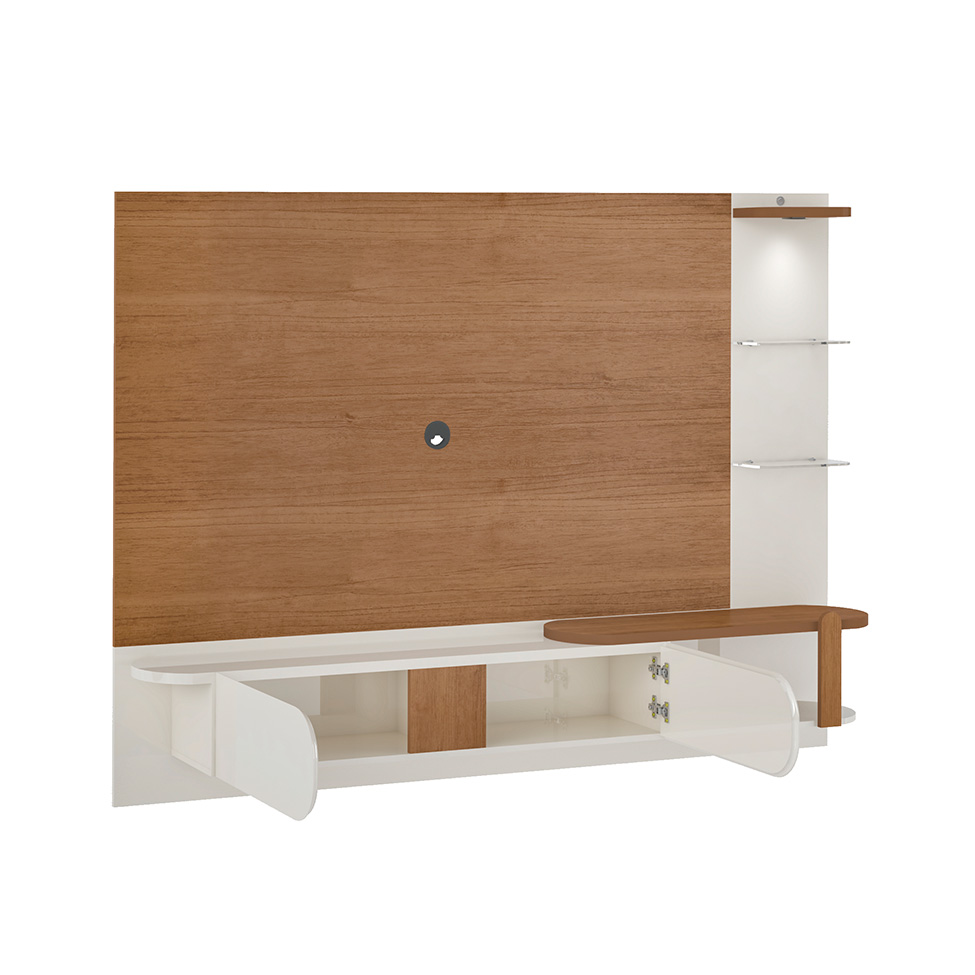 Painel com Rack Suspenso até 72 Polegadas Toronto 2 PT Cinamomo e Off White