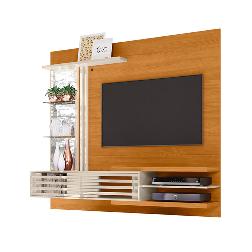 Painel com Rack Suspenso para TV até 55 Polegadas Frizz Supreme 2 Portas Cinamomo e Off White