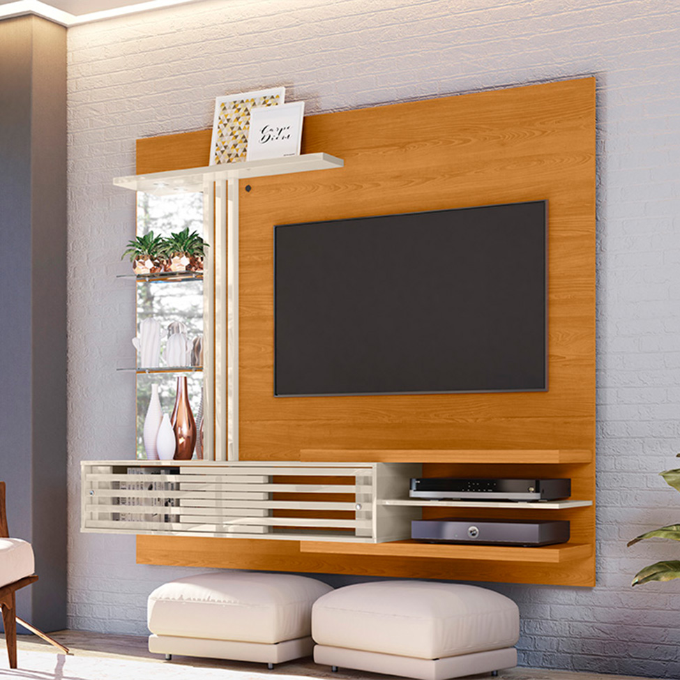 Painel com Rack Suspenso para TV até 55 Polegadas Frizz Supreme 2 Portas Cinamomo e Off White