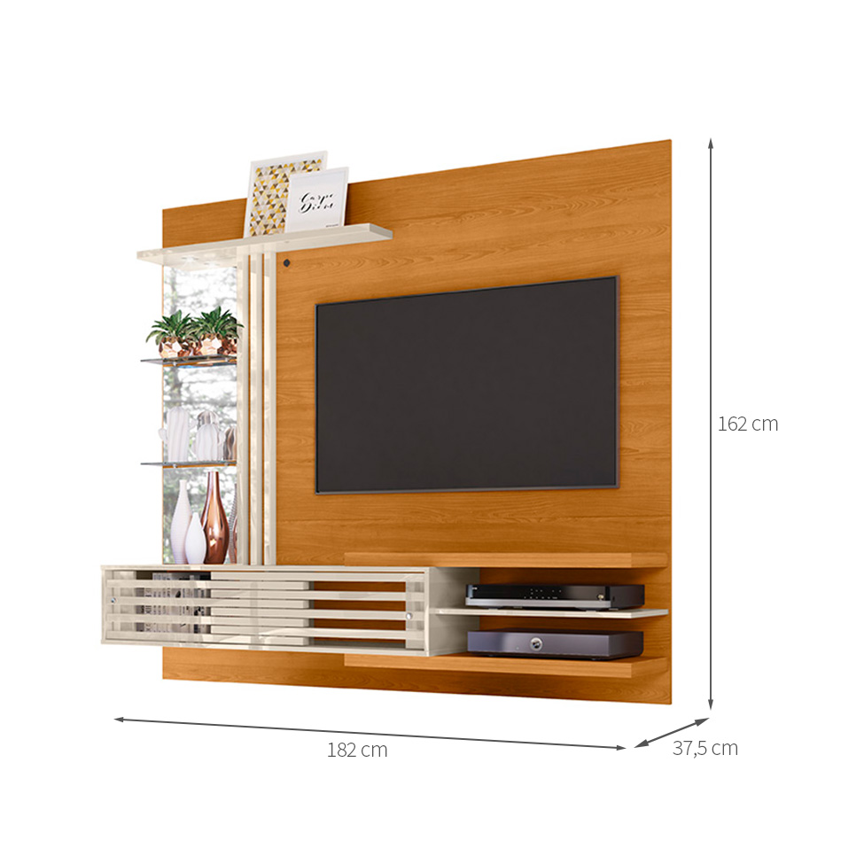 Painel com Rack Suspenso para TV até 55 Polegadas Frizz Supreme 2 Portas Cinamomo e Off White
