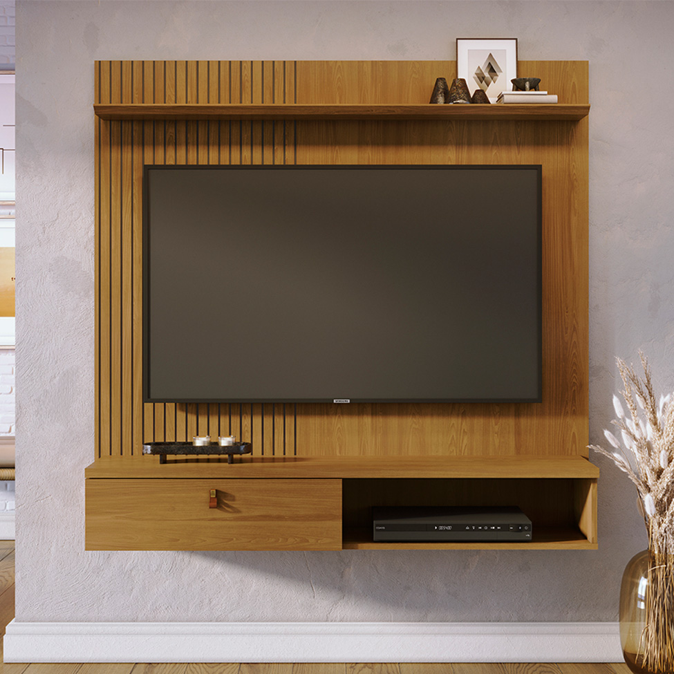 Painel com Rack Suspenso para TV até 55 Polegadas Iris 1 Porta Cumaru