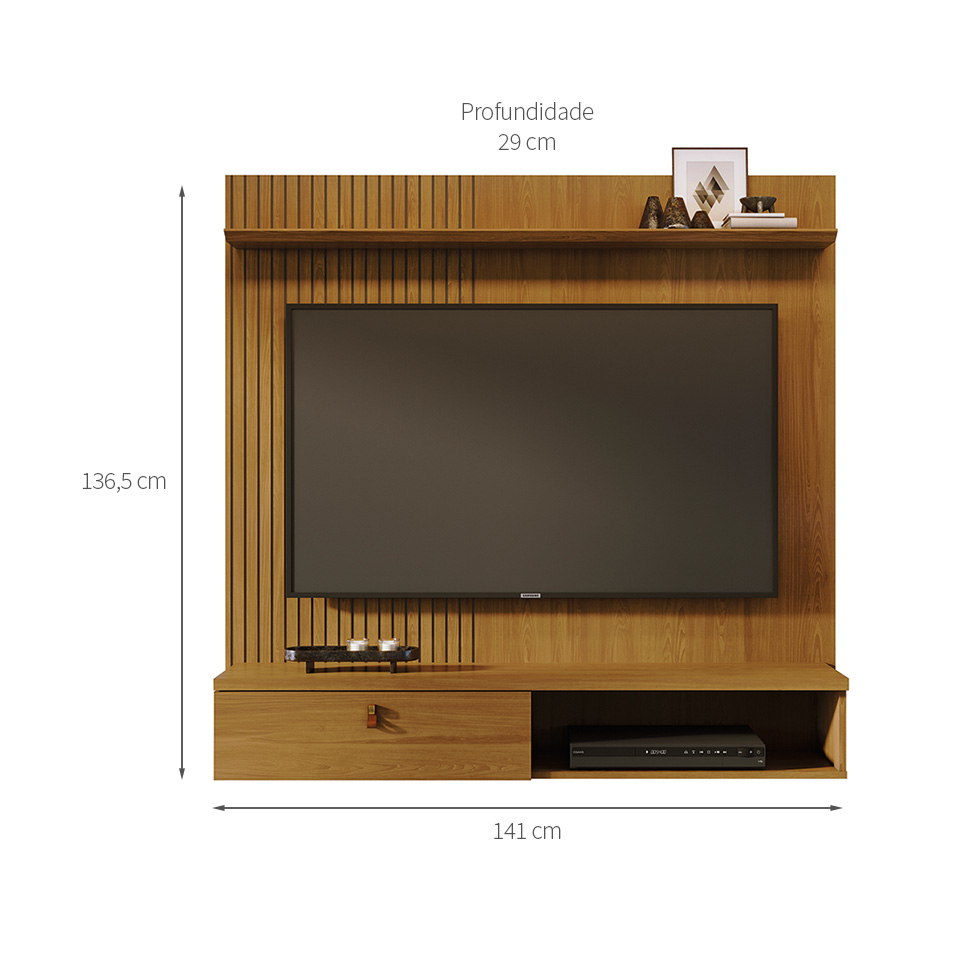 Painel com Rack Suspenso para TV até 55 Polegadas Iris 1 Porta Cumaru