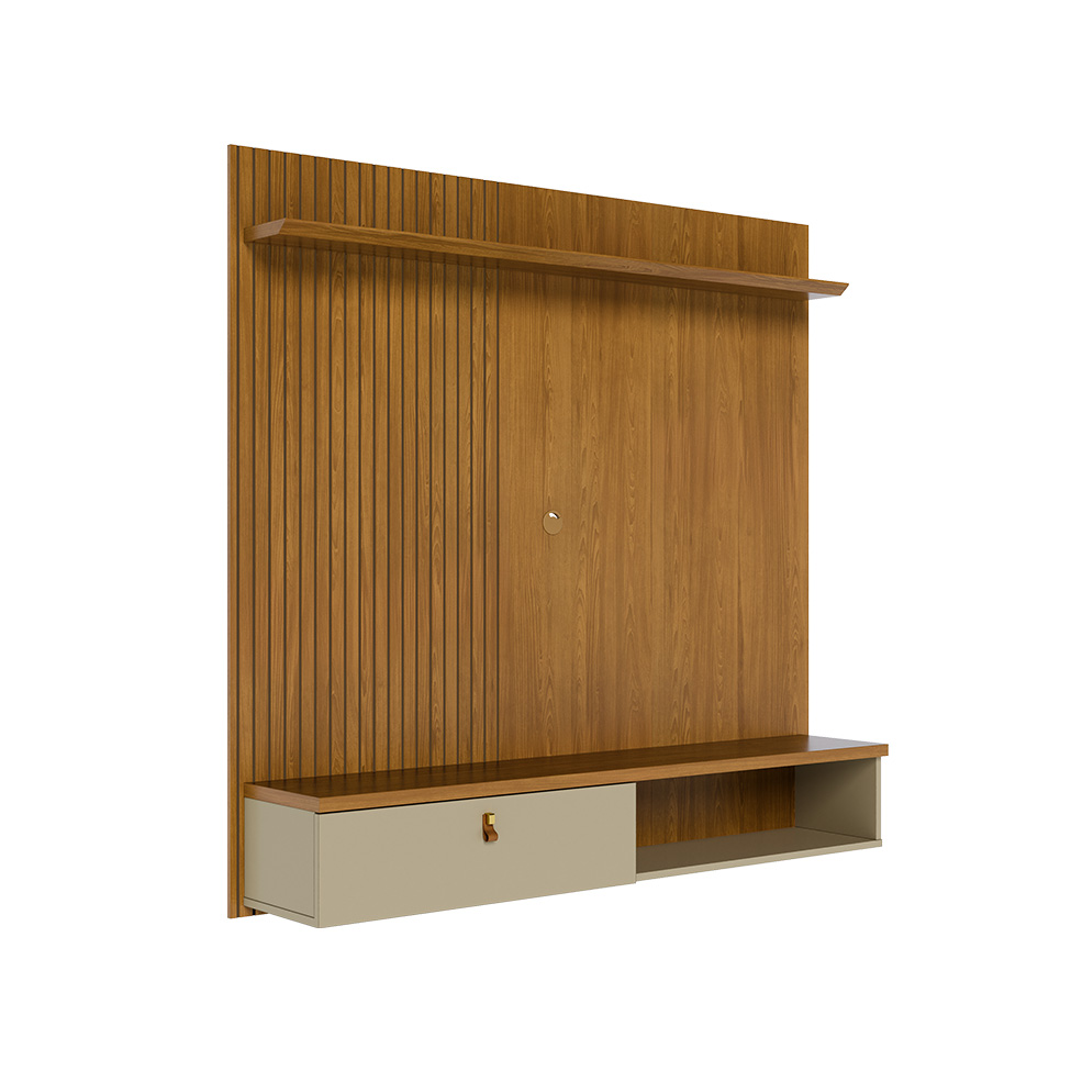 Painel com Rack Suspenso para TV até 55 Polegadas Iris 1 Porta Cumaru e Opala