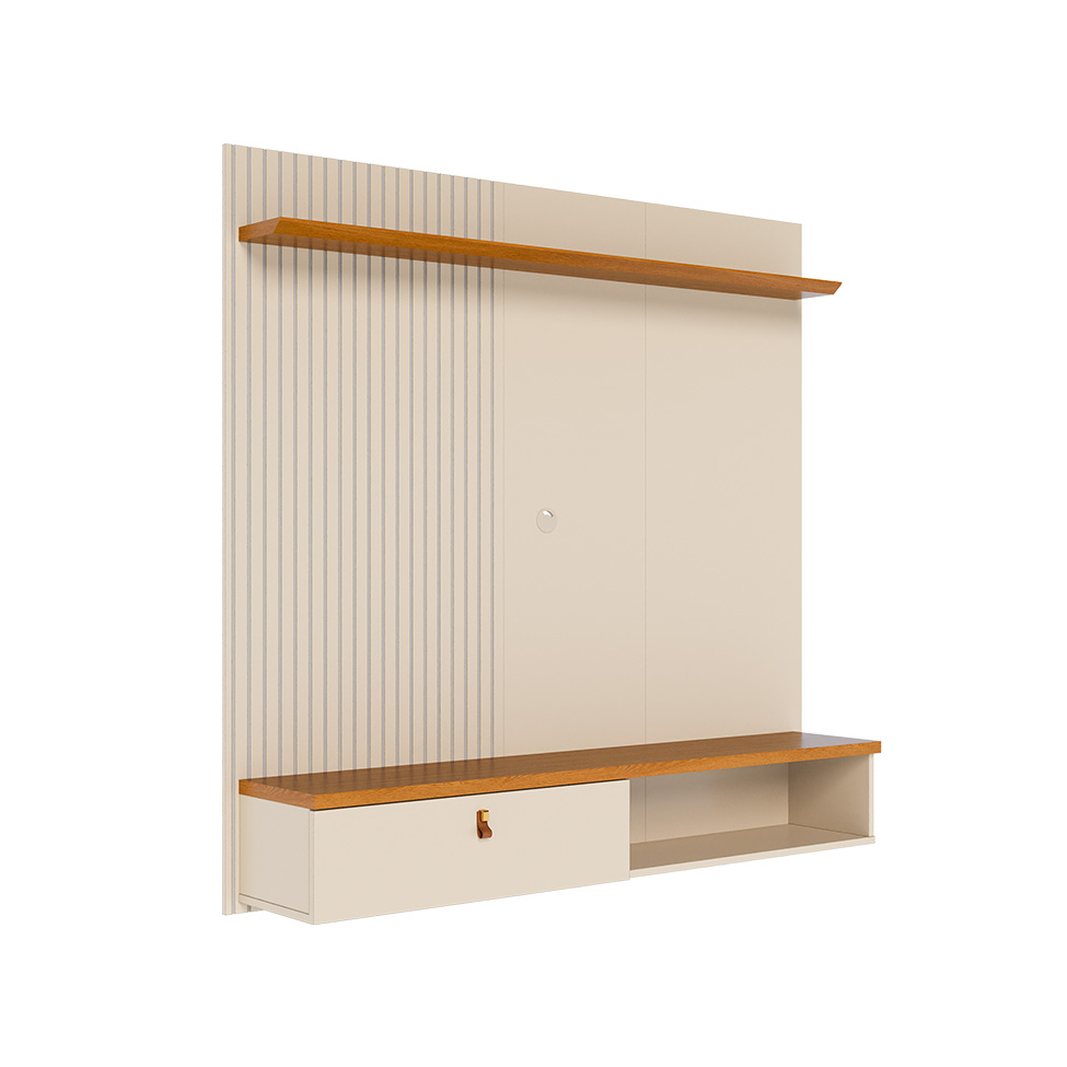 Painel com Rack Suspenso para TV até 55 Polegadas Iris 1 Porta Off White e Cinamomo