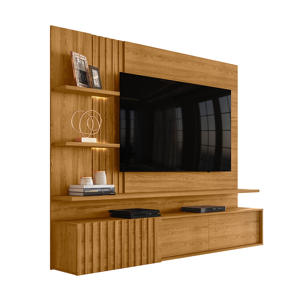 Painel com Rack Suspenso para TV até 65 Polegadas Atena 2 Portas Cumaru