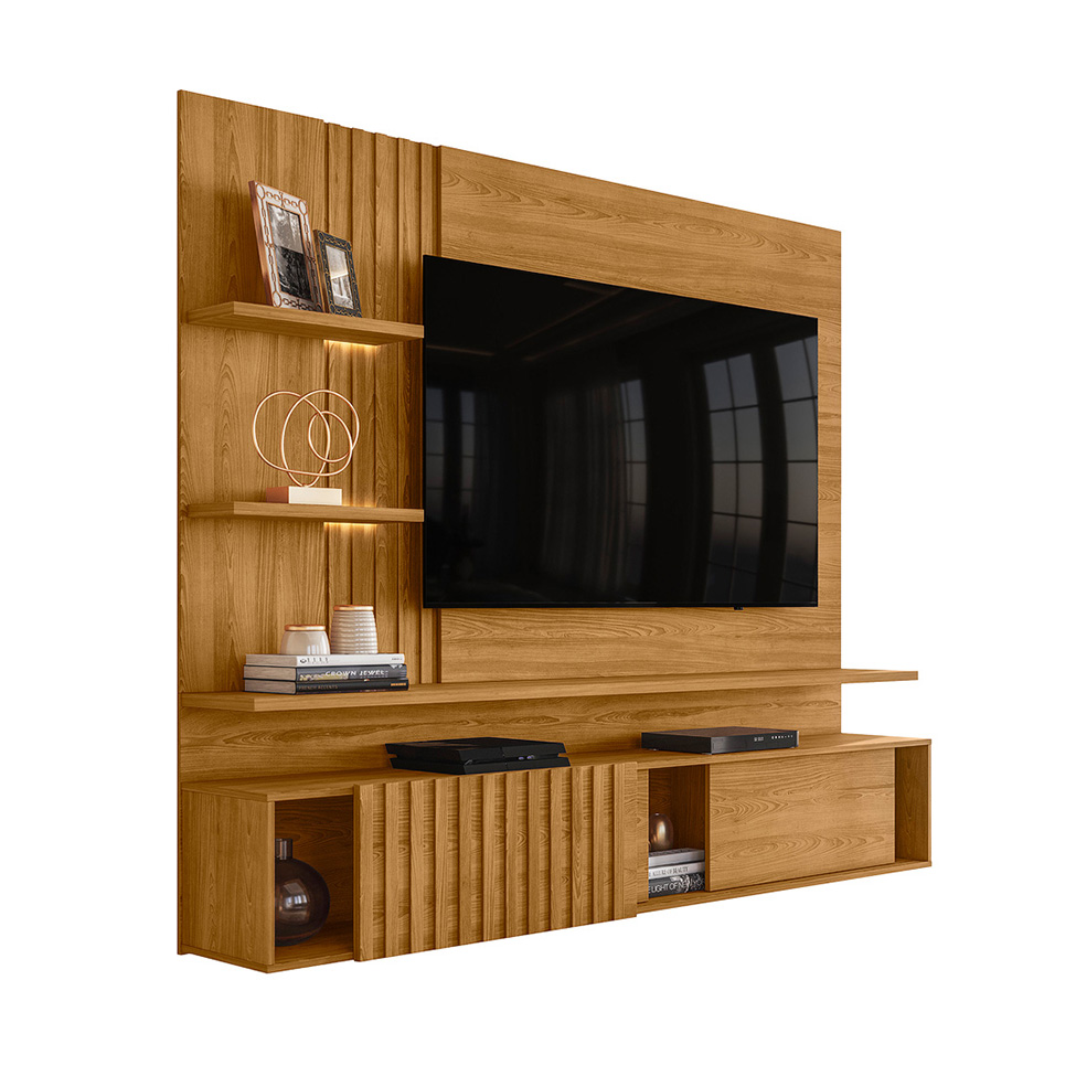 Painel com Rack Suspenso para TV até 65 Polegadas Atena 2 Portas Cumaru