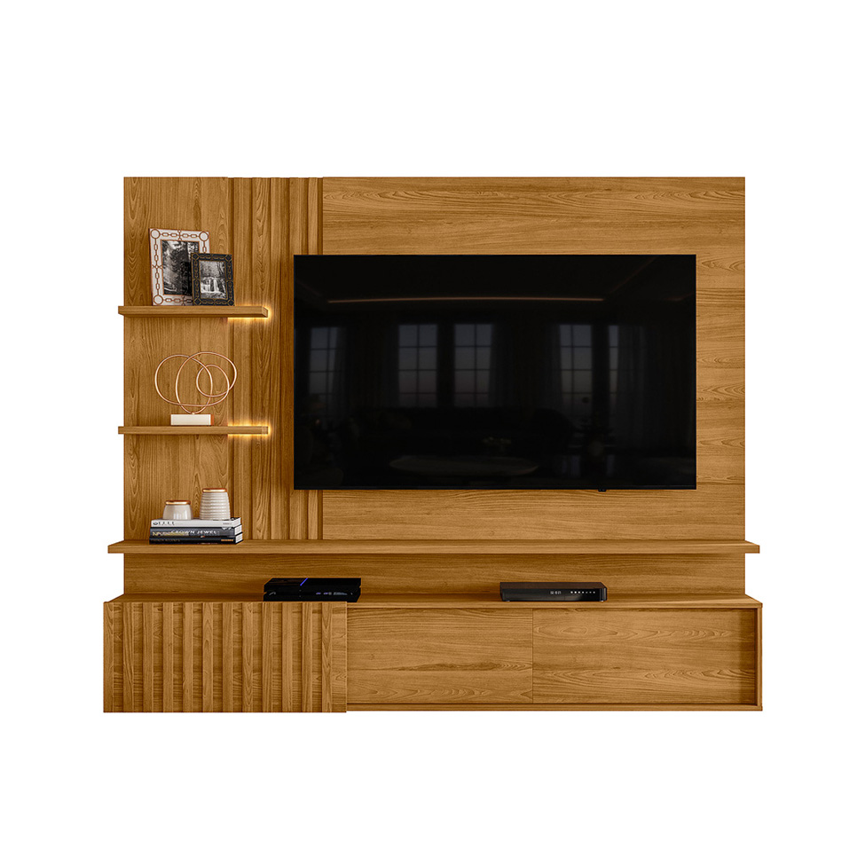 Painel com Rack Suspenso para TV até 65 Polegadas Atena 2 Portas Cumaru