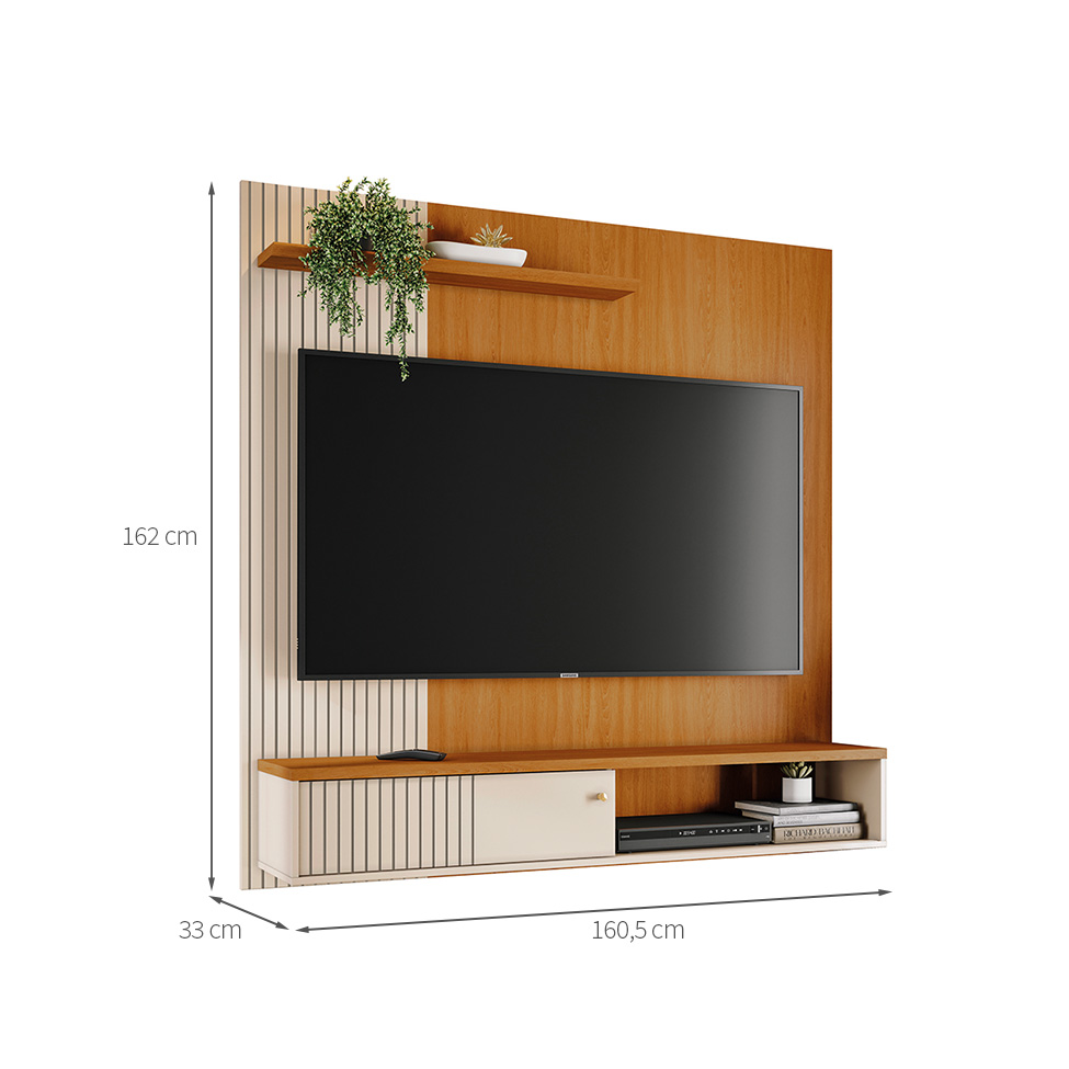 Painel com Rack Suspenso para TV até 65 Polegadas Aurora 1 Porta Cinamomo e Off White