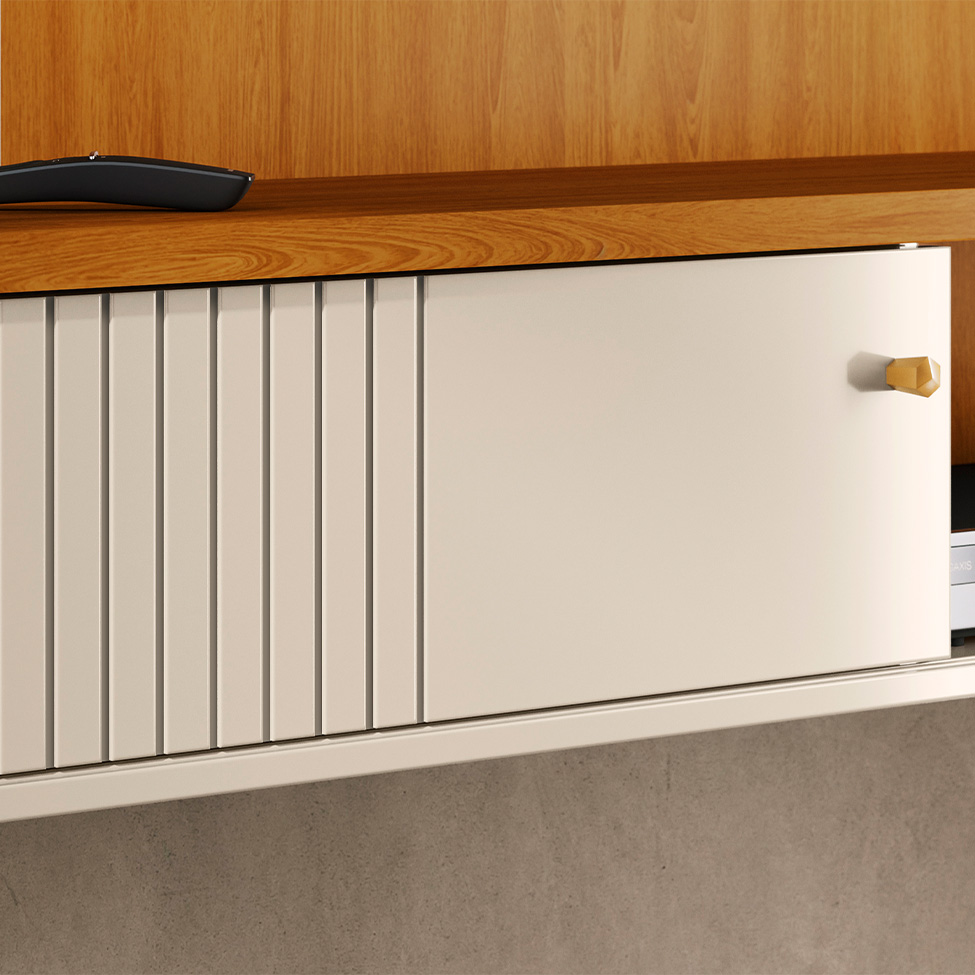 Painel com Rack Suspenso para TV até 65 Polegadas Aurora 1 Porta Cinamomo e Off White