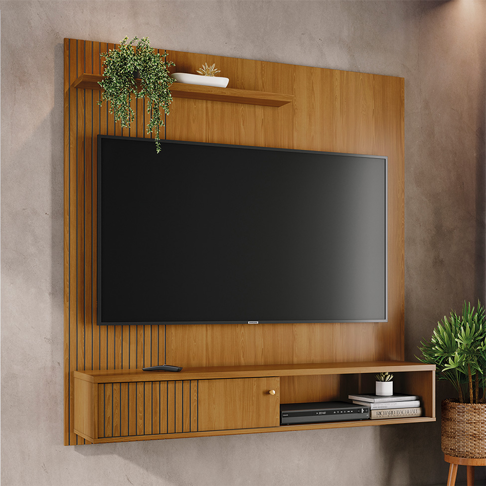 Painel com Rack Suspenso para TV até 65 Polegadas Aurora 1 Porta Cumaru