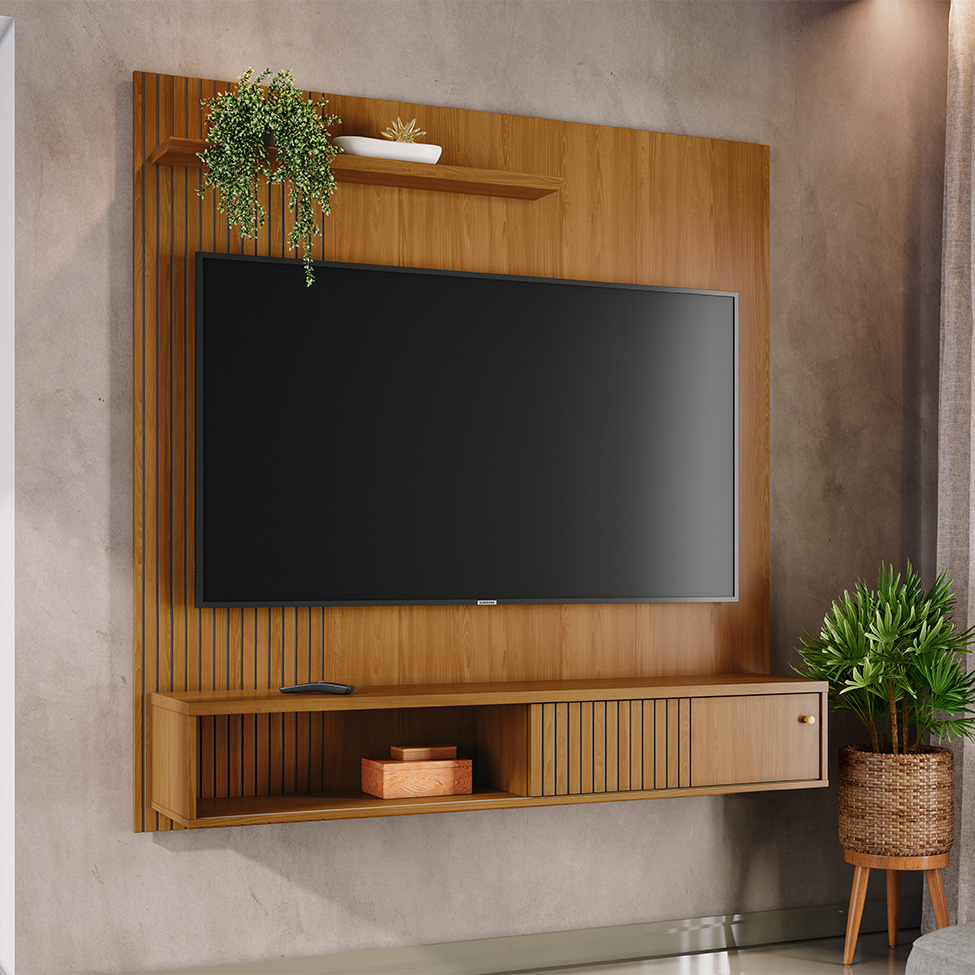 Painel com Rack Suspenso para TV até 65 Polegadas Aurora 1 Porta Cumaru