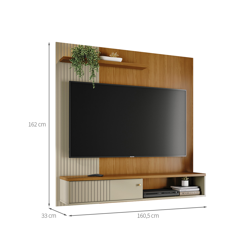 Painel com Rack Suspenso para TV até 65 Polegadas Aurora 1 Porta Cumaru e Opala