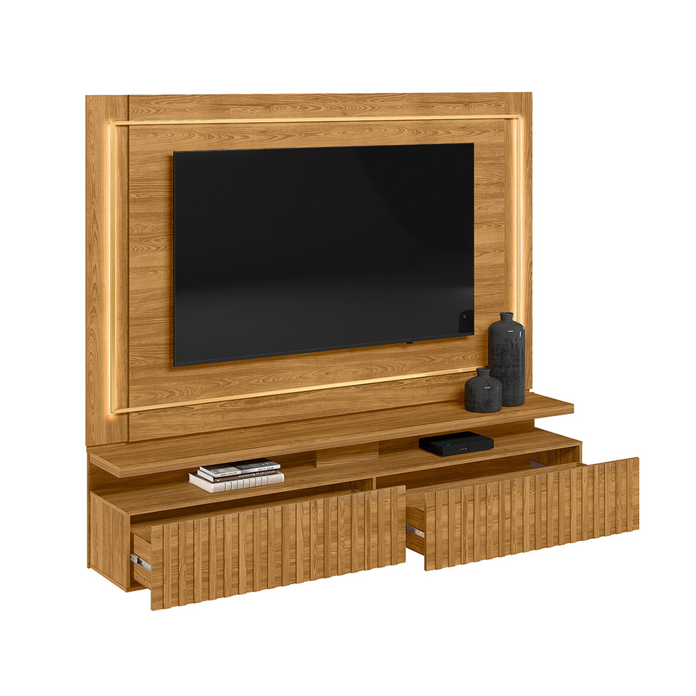 Painel com Rack Suspenso para TV até 75 Polegadas Gaia 2 Gavetas Cumaru