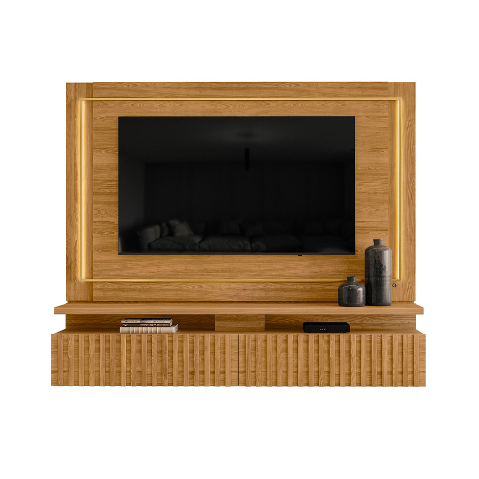Painel com Rack Suspenso para TV até 75 Polegadas Gaia 2 Gavetas Cumaru
