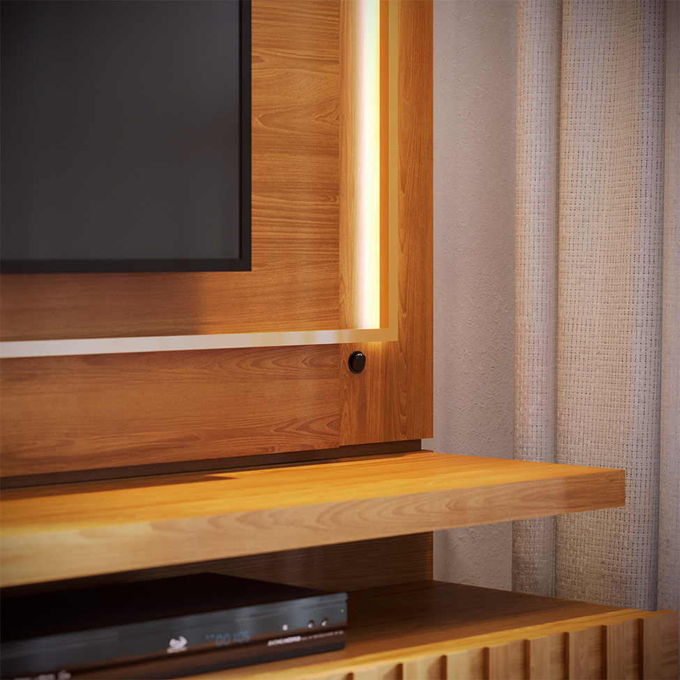 Painel com Rack Suspenso para TV até 75 Polegadas Gaia 2 Gavetas Cumaru