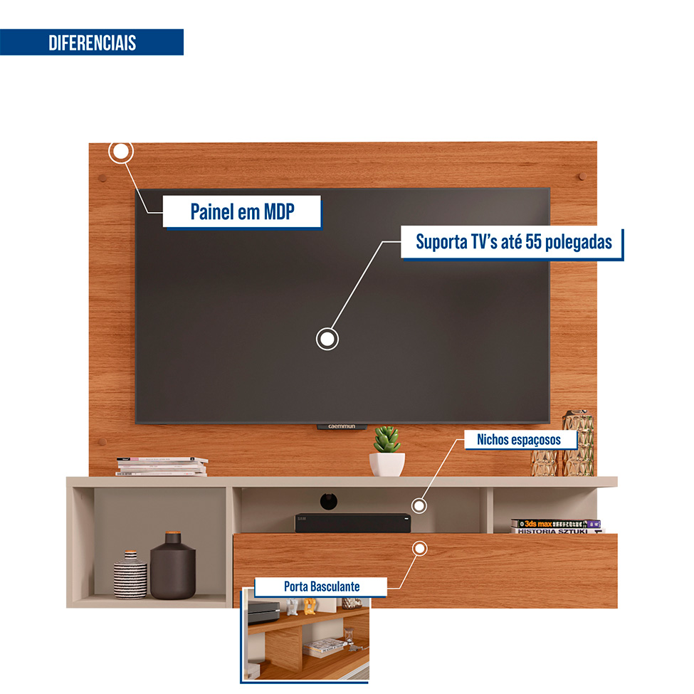 Painel para TV até 55 Polegadas Brasil 1 PT Freijó e Off White