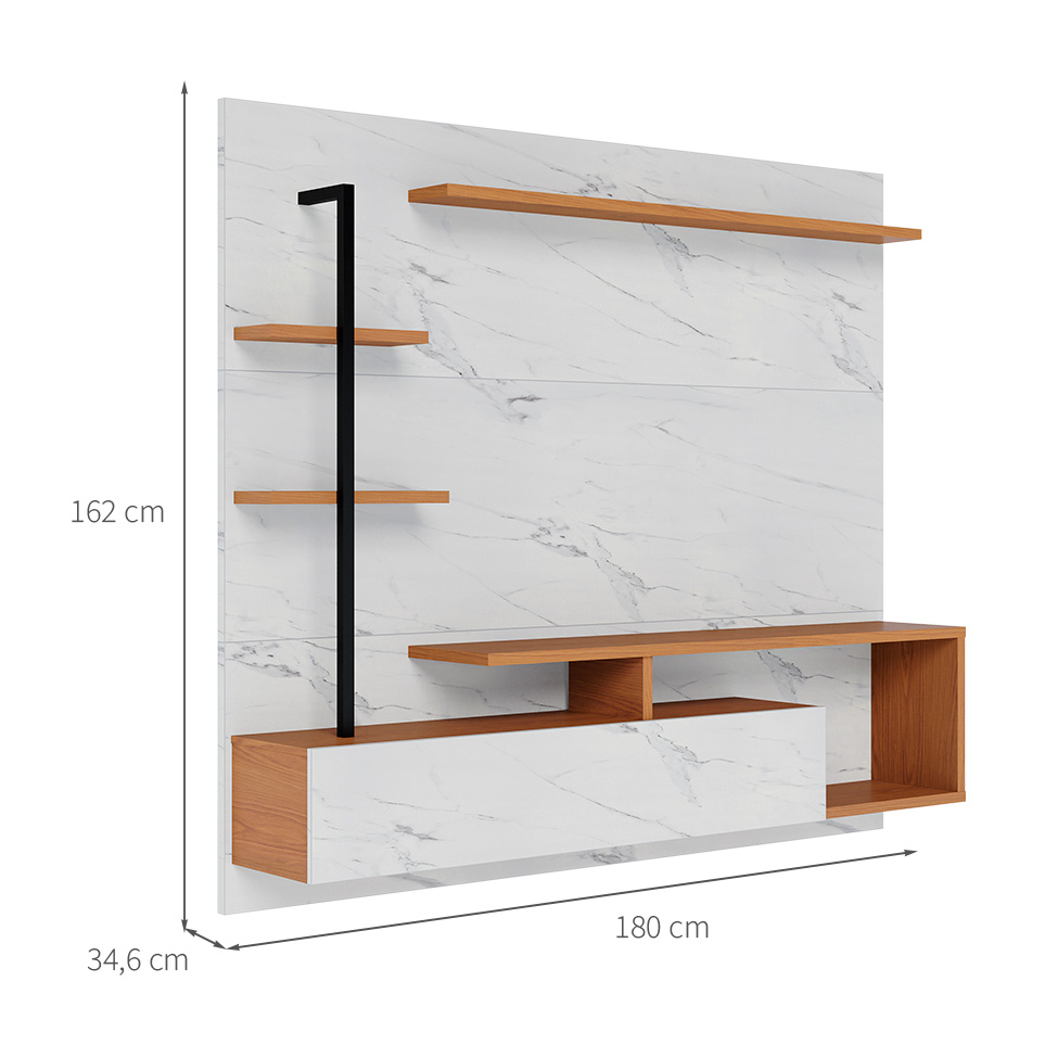 Painel para TV até 58 Polegadas Maragogi com LED 1 PT Branco e Freijó