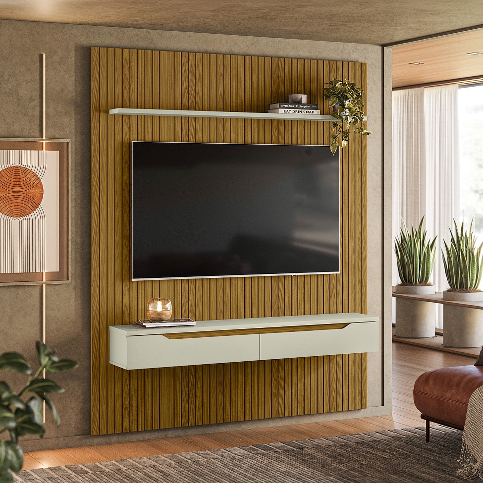 Painel para TV até 65 Polegadas Duetto 2 PT Cedro e Off White