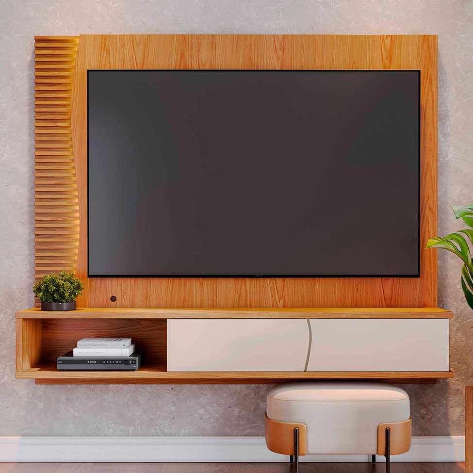 Painel para TV até 65 Polegadas Egeu com LED 2 Portas Freijó e Off White