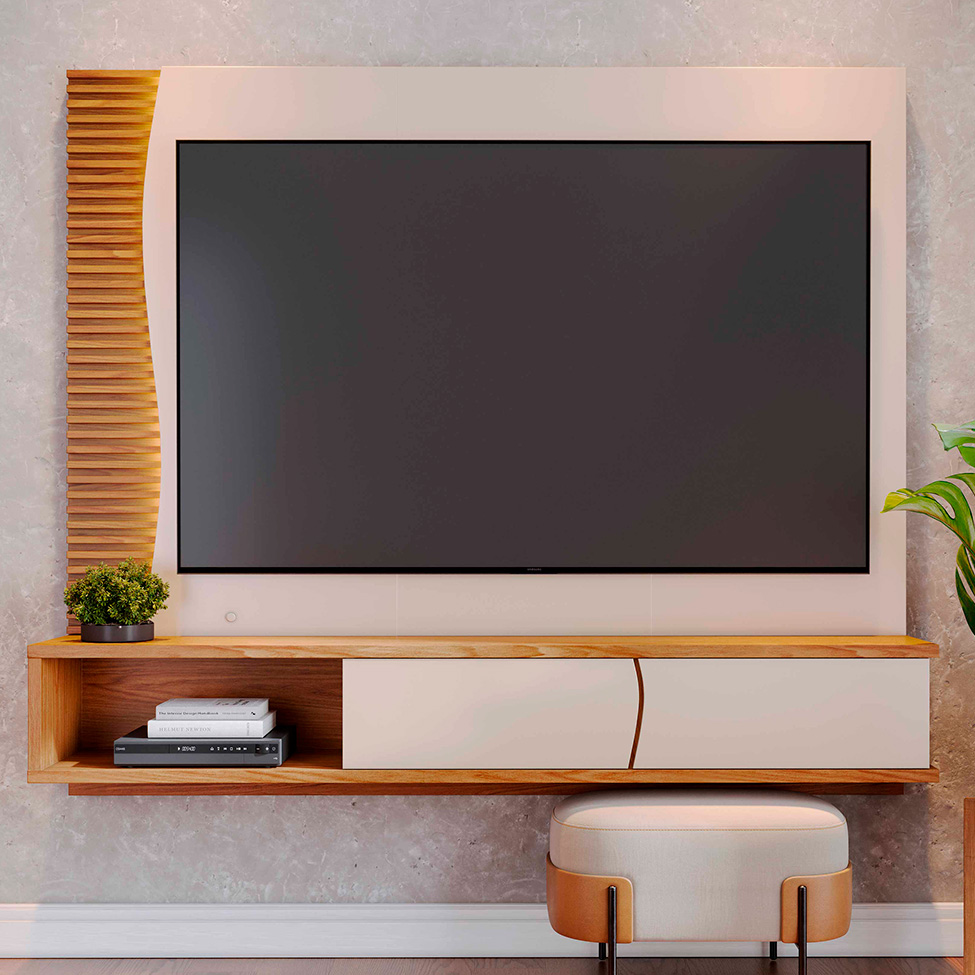 Painel para TV até 65 Polegadas Egeu com LED 2 Portas Off White e Freijó