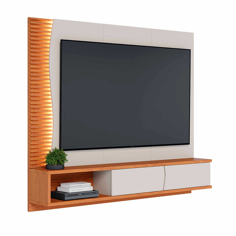 Painel para TV até 65 Polegadas Egeu com LED 2 Portas Off White e Freijó