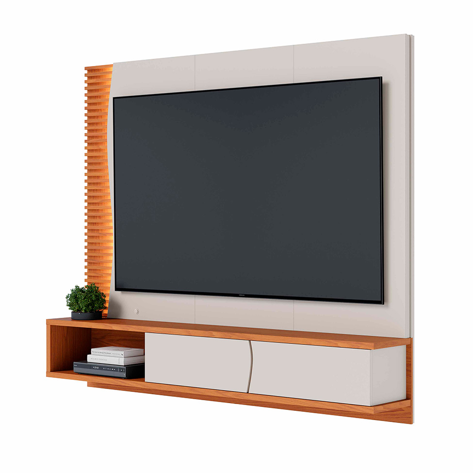 Painel para TV até 65 Polegadas Egeu com LED 2 Portas Off White e Freijó