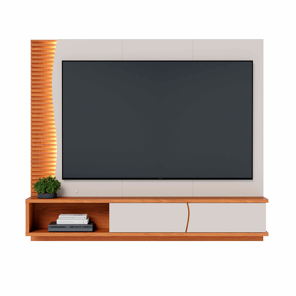Painel para TV até 65 Polegadas Egeu com LED 2 Portas Off White e Freijó
