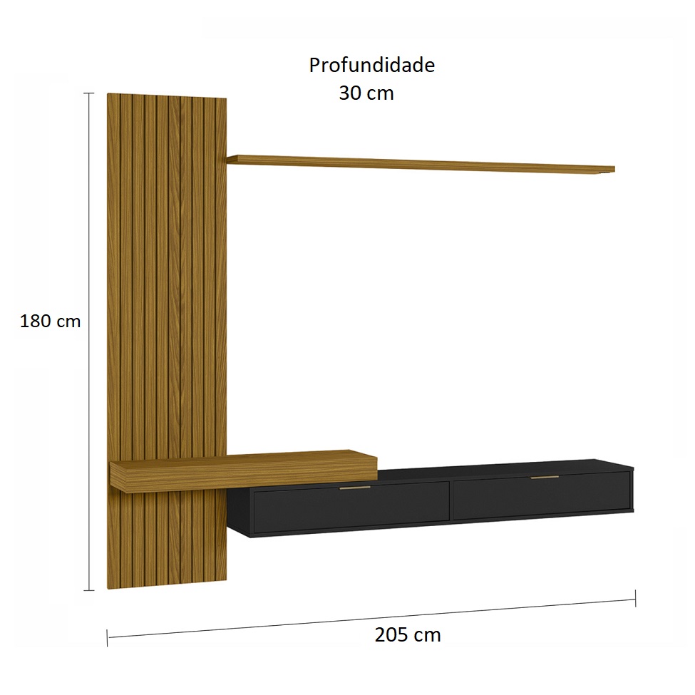 Painel para TV até 65 Polegadas Italy 2 PT Cedro e Preto