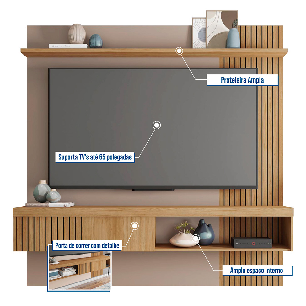 Painel para TV até 65 Polegadas Jade 1 PT Buriti e Fendi 180 cm