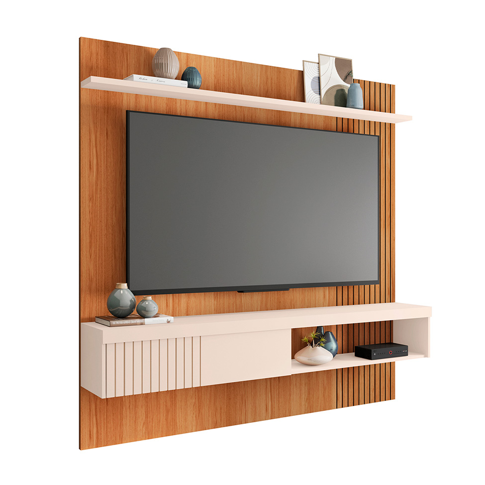 Painel para TV até 65 Polegadas Jade 1 PT Freijó e Off White 180 cm