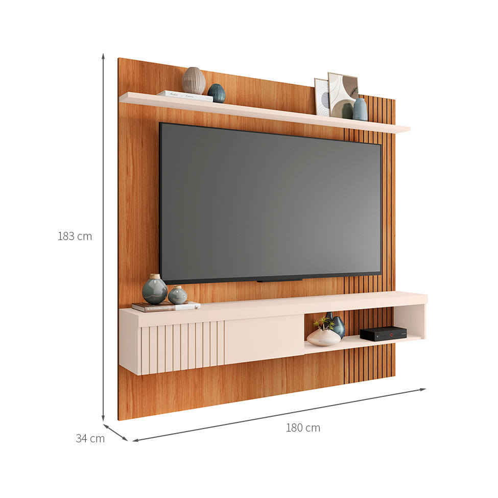 Painel para TV até 65 Polegadas Jade 1 PT Freijó e Off White 180 cm