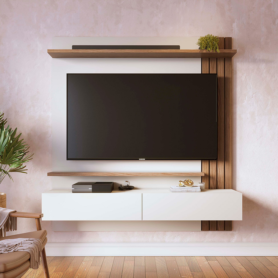 Painel para TV até 65 Polegadas Juriti 2 Portas Off White e Amêndoa