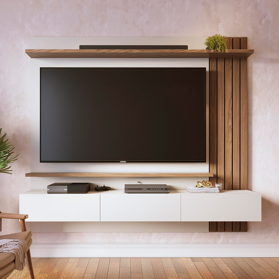 Painel para TV até 70 Polegadas Juriti 2 Portas Off White e Amêndoa
