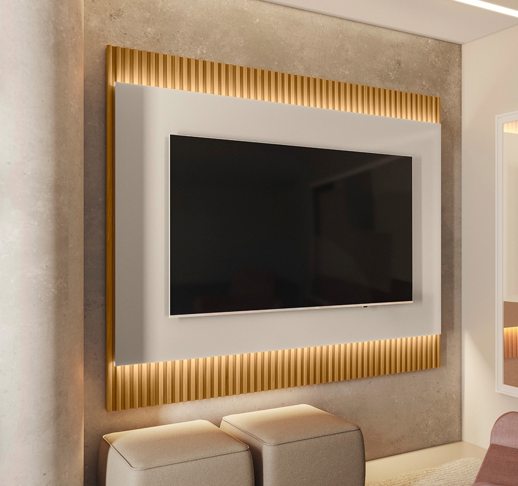 Painel para TV até 70 Polegadas Liam com LED Tauari e Off White