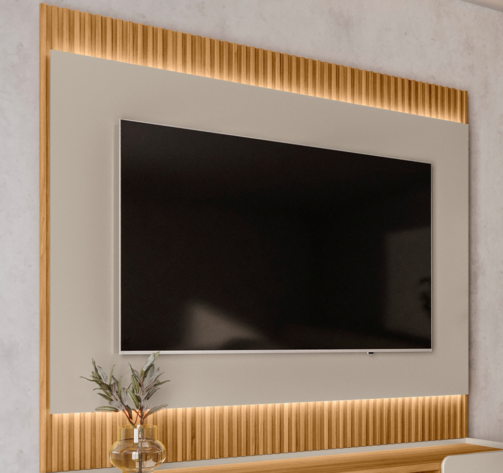 Painel para TV até 70 Polegadas São Paulo com LED Tauari e Off White 180 cm