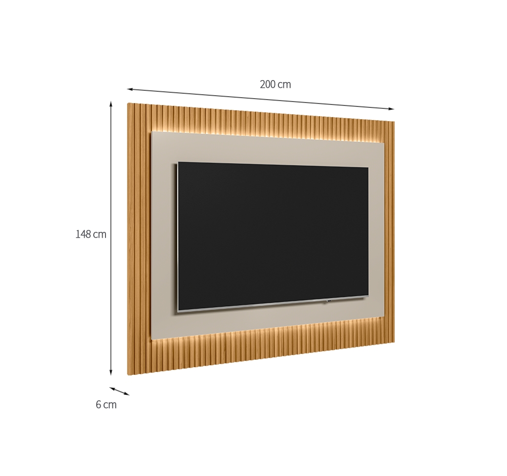 Painel para TV até 70 Polegadas São Paulo com LED Tauari e Off White 200 cm