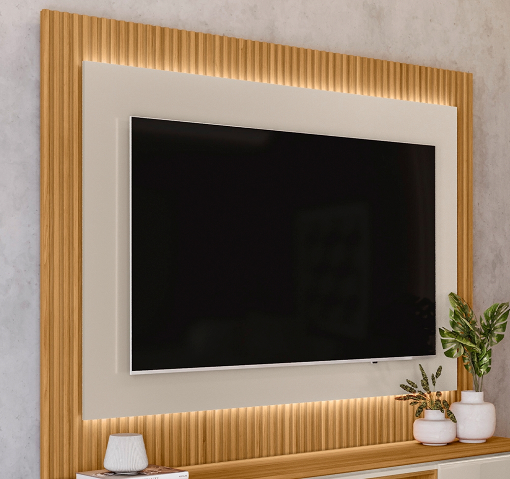 Painel para TV até 70 Polegadas São Paulo com LED Tauari e Off White 200 cm