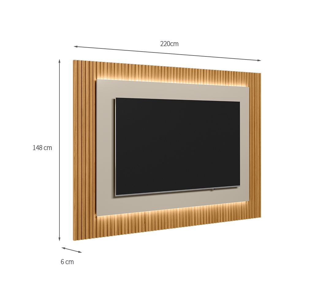 Painel para TV até 70 Polegadas São Paulo com LED Tauari e Off White 220 cm